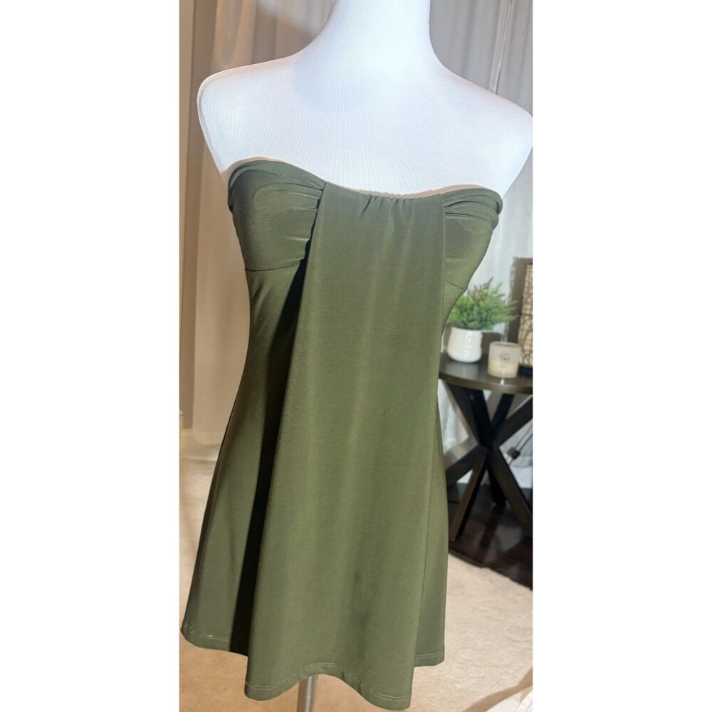MANDEE Olive Green Strapless Tube Top Size Small Longline Tunic Y2K Style